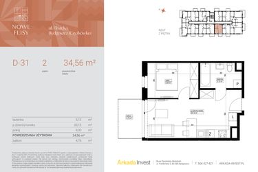 Rzut - Mieszkanie na sprzedaż 2 pokoje o powierzchni 34,56 m² - numer M31_NF.d w Nowe Flisy II