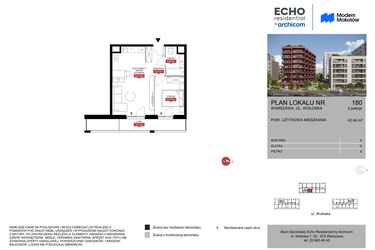 Rzut - Mieszkanie na sprzedaż 2 pokoje o powierzchni 42,64 m² - numer A.180 w Modern Mokotów etap 1 budynek A, B1 i B2