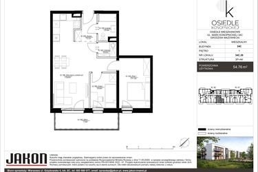 Rzut - Mieszkanie na sprzedaż 3 pokoje o powierzchni 54,76 m² - numer 34C.26 w Osiedle Konopnickiej