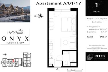 Rzut - Mieszkanie na sprzedaż 1 pokój o powierzchni 27,71 m² - numer NR 01.A17 w Onyx Resort & Spa