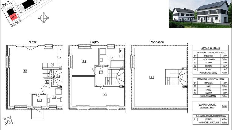 Rzut - Dom na sprzedaż 4 pokoje o powierzchni 126,19 m² - numer B4 w Dębowa