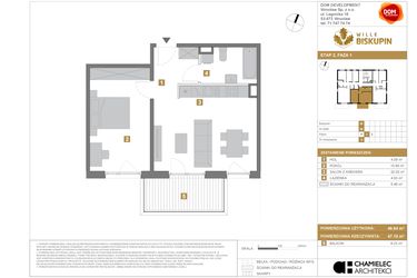 Rzut - Mieszkanie na sprzedaż 2 pokoje o powierzchni 46,64 m² - numer W5 w Wille Biskupin Etap 2.1