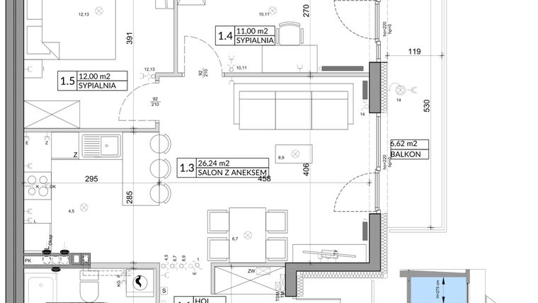 Rzut - Mieszkanie na sprzedaż 3 pokoje o powierzchni 61,85 m² - numer 38B w Osiedle Młodych etap IV