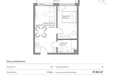 Rzut - Mieszkanie na sprzedaż 2 pokoje o powierzchni 37,59 m² - numer B.2.9 w Anchoria Holiday
