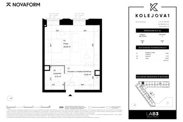 Rzut - Mieszkanie na sprzedaż 2 pokoje o powierzchni 45,75 m² - numer B-01-02 w Kolejova 1