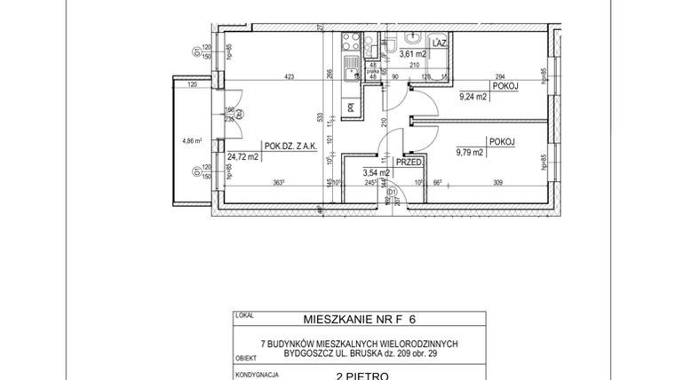 Rzut - Mieszkanie na sprzedaż 3 pokoje o powierzchni 50,9 m² - numer F6 w Bruska