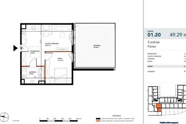 Rzut - Mieszkanie na sprzedaż 2 pokoje o powierzchni 49,28 m² - numer 01.20 w Czysta 4