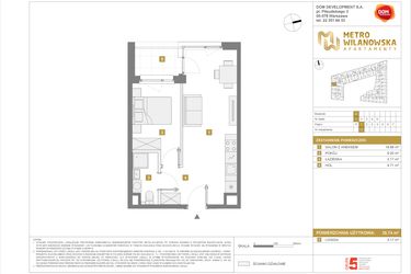 Rzut - Mieszkanie na sprzedaż 2 pokoje o powierzchni 35,74 m² - numer 11 w Apartamenty Metro Wilanowska