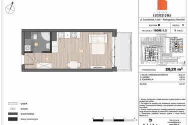 Rzut - Mieszkanie na sprzedaż 1 pokój o powierzchni 29,2 m² - numer 100 - D1.3 w Osiedle Łososiowa