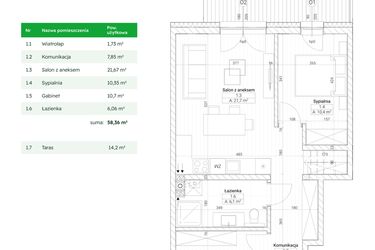 Rzut - Mieszkanie na sprzedaż 3 pokoje o powierzchni 58,36 m² - numer B3M5 w Nefrytowa Park