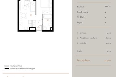 Rzut - Mieszkanie na sprzedaż 1 pokój o powierzchni 34,26 m² - numer M006 w MURANO
