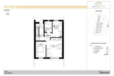 Rzut - Mieszkanie na sprzedaż 3 pokoje o powierzchni 50,06 m² - numer M3 w Villa Stoki (mieszkania)