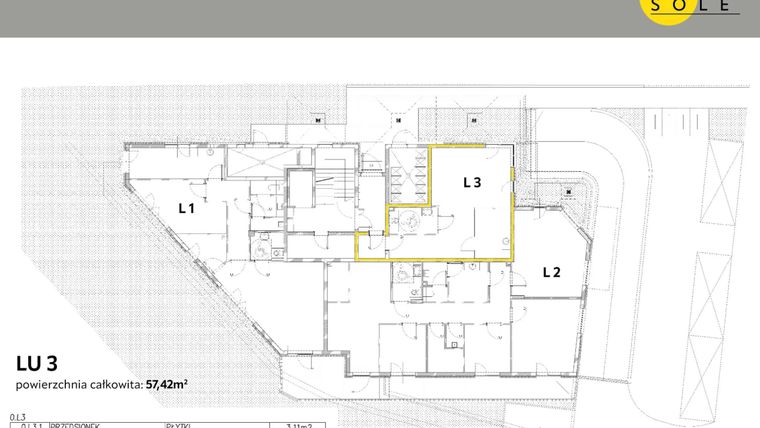 Rzut - Lokal użytkowy na sprzedaż 1 pokój o powierzchni 57,42 m² - numer LU3 w Casa Sole