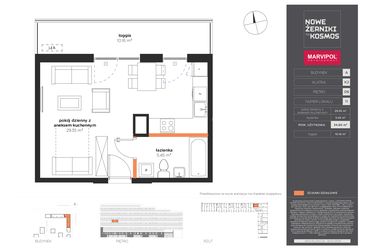 Rzut - Mieszkanie na sprzedaż 1 pokój o powierzchni 34,8 m² - numer A-06-11-K2 w Nowe Żerniki to KOSMOS