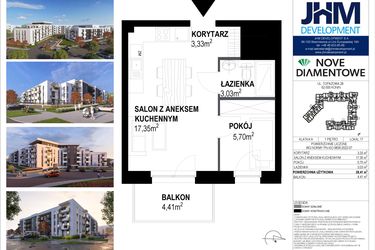 Rzut - Mieszkanie na sprzedaż 2 pokoje o powierzchni 29,62 m² - numer 17 w Nove Diamentowe