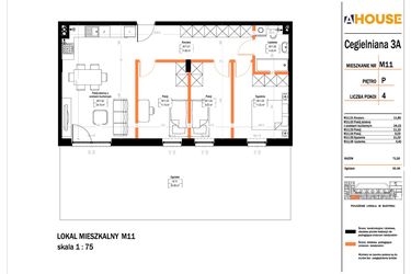 Rzut - Mieszkanie na sprzedaż 4 pokoje o powierzchni 71,5 m² - numer 11 w Osiedle StaLove etap II