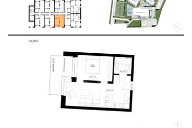 Rzut - Mieszkanie na sprzedaż 2 pokoje o powierzchni 39,4 m² - numer A2.15 w Apartamenty Dźwirzyno