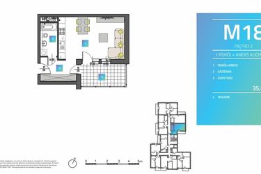 Rzut - Mieszkanie na sprzedaż 1 pokój o powierzchni 36,24 m² - numer M18 w Mi9
