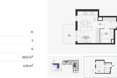 Rzut - Mieszkanie na sprzedaż 1 pokój o powierzchni 29,17 m² - numer HB0607 w Holm House 5