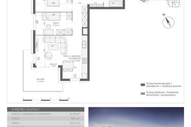 Rzut - Mieszkanie na sprzedaż 3 pokoje o powierzchni 58,08 m² - numer M42 w Apartamenty Przystań bud. F