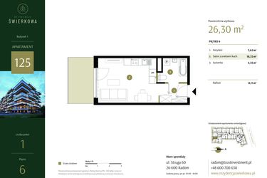 Rzut - Mieszkanie na sprzedaż 1 pokój o powierzchni 26,3 m² - numer 125 w Rezydencja Świerkowa