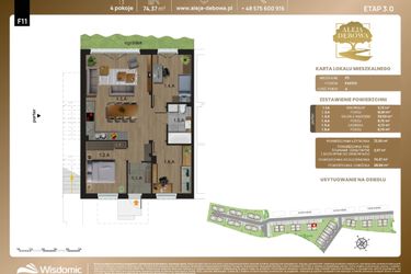 Rzut - Mieszkanie na sprzedaż 4 pokoje o powierzchni 74,37 m² - numer F11 w Aleja Dębowa III - mieszkania