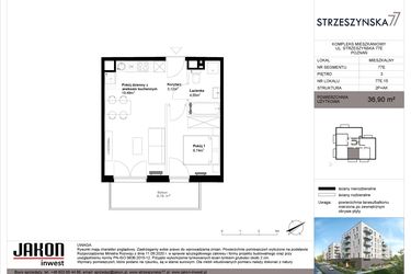 Rzut - Mieszkanie na sprzedaż 2 pokoje o powierzchni 36,9 m² - numer 77E.15 w Strzeszyńska 77