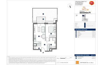 Rzut - Mieszkanie na sprzedaż 2 pokoje o powierzchni 42,21 m² - numer A.3 w Osiedle Bokserska 71 etap II