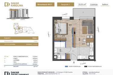 Rzut - Mieszkanie na sprzedaż 2 pokoje o powierzchni 35,03 m² - numer 57 w Osiedle Dakar Karolina