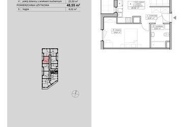 Rzut - Mieszkanie na sprzedaż 2 pokoje o powierzchni 48,55 m² - numer 2.A94 w Niebieski Bursztyn II