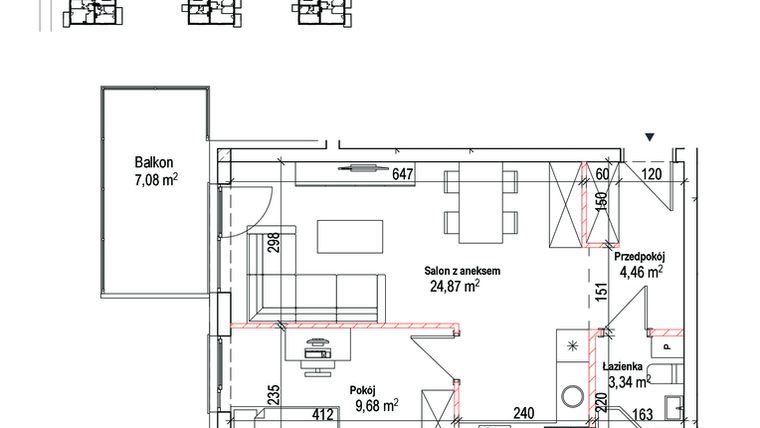 Rzut - Mieszkanie na sprzedaż 2 pokoje o powierzchni 42,35 m² - numer 12B w Łowicka 25