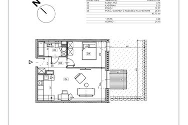 Rzut - Mieszkanie na sprzedaż 2 pokoje o powierzchni 47,8 m² - numer I.M02 w Osiedle Glivia Zachodnia