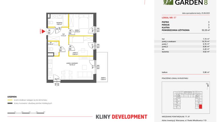 Rzut - Mieszkanie na sprzedaż 3 pokoje o powierzchni 53,35 m² - numer 97 w Nova Viva Garden 8