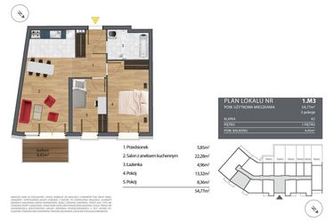 Rzut - Mieszkanie na sprzedaż 3 pokoje o powierzchni 55,45 m² - numer K2.1.M3 w Nyska Residence