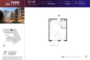 Rzut - Mieszkanie na sprzedaż 1 pokój o powierzchni 37,35 m² - numer B.1.48 w Piano