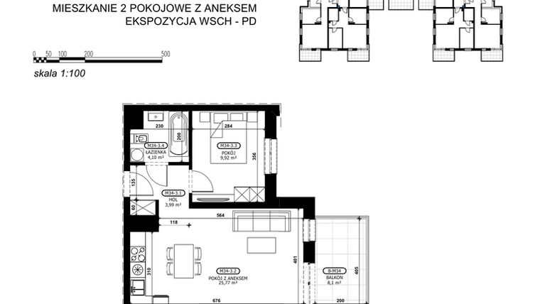 Rzut - Mieszkanie na sprzedaż 2 pokoje o powierzchni 43,78 m² - numer C2-M34 w Stacja Łódź V – etap C2