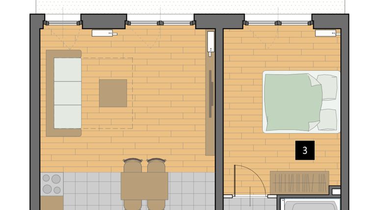 Rzut - Mieszkanie na sprzedaż 2 pokoje o powierzchni 50,34 m² - numer B3 w Mazowiecka 115