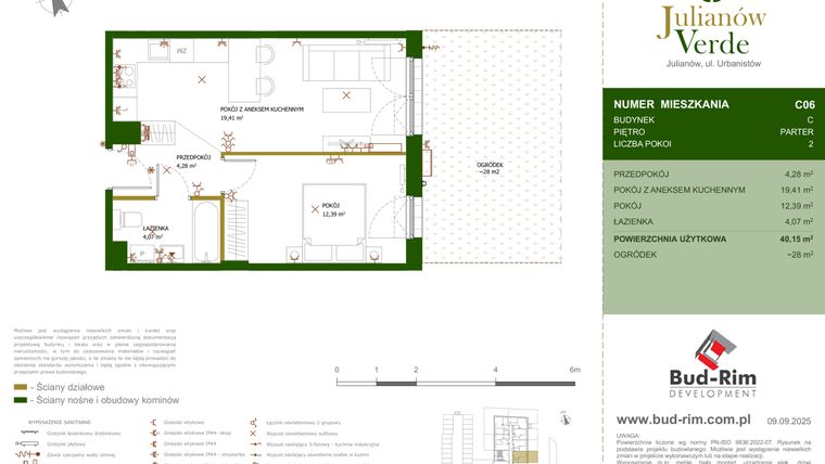 Rzut - Mieszkanie na sprzedaż 2 pokoje o powierzchni 40,15 m² - numer 6 w Julianów Verde
