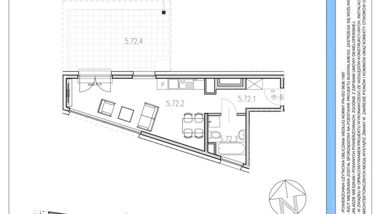 Rzut - Mieszkanie na sprzedaż 1 pokój o powierzchni 30,9 m² - numer M72 w Osiedle Piltza etap X