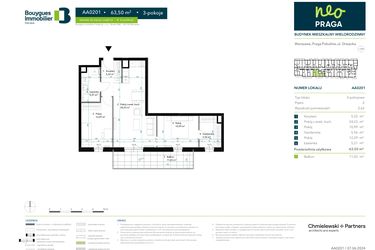Rzut - Mieszkanie na sprzedaż 3 pokoje o powierzchni 63,5 m² - numer AA0201 w Neo Praga