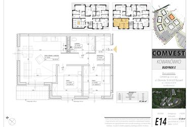 Rzut - Mieszkanie na sprzedaż 3 pokoje o powierzchni 57,58 m² - numer E14 w Kowanówko