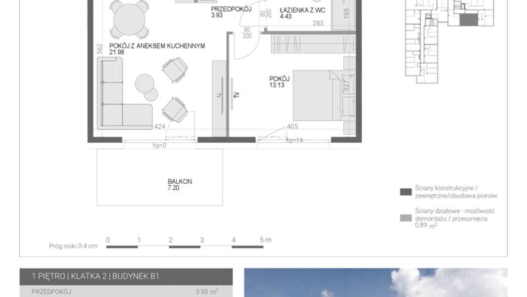 Rzut - Mieszkanie na sprzedaż 2 pokoje o powierzchni 43,47 m² - numer M47 w Modern House II