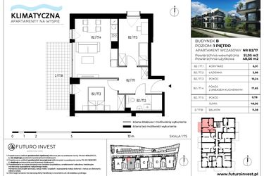 Rzut - Mieszkanie na sprzedaż 3 pokoje o powierzchni 48,93 m² - numer B2/17 w Apartamenty Klimatyczna