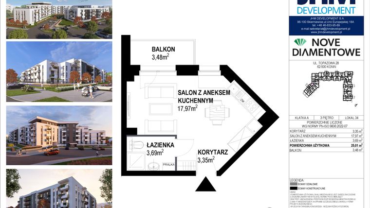Rzut - Mieszkanie na sprzedaż 1 pokój o powierzchni 25,01 m² - numer 34 w Nove Diamentowe