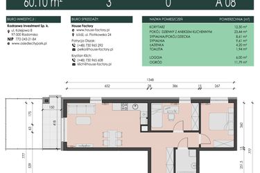 Rzut - Mieszkanie na sprzedaż 3 pokoje o powierzchni 60,1 m² - numer 8 w Osiedle City Park