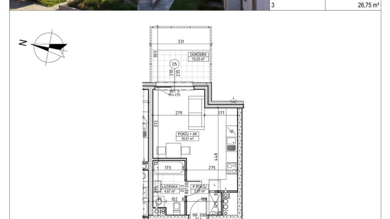 Rzut - Mieszkanie na sprzedaż 1 pokój o powierzchni 26,75 m² - numer M.B7.00.07 w Osiedle Harmonia bud. B7