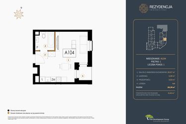 Rzut - Mieszkanie na sprzedaż 1 pokój o powierzchni 28,36 m² - numer A.104 w Rezydencja Śródmiejska