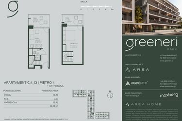 Rzut - Mieszkanie na sprzedaż 2 pokoje o powierzchni 34,68 m² - numer C.4.13 w Greeneri Park