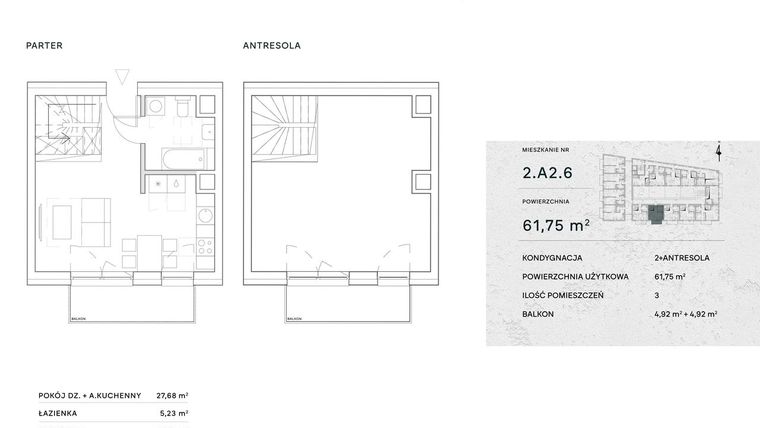 Rzut - Mieszkanie na sprzedaż 2 pokoje o powierzchni 61,75 m² - numer 2.A2.6 w Żernicka Park