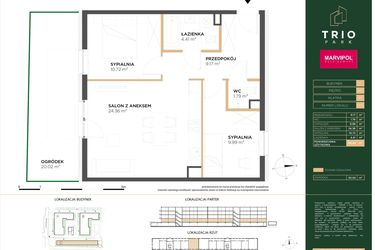 Rzut - Mieszkanie na sprzedaż 3 pokoje o powierzchni 60,44 m² - numer C005 w Trio Park bud. C